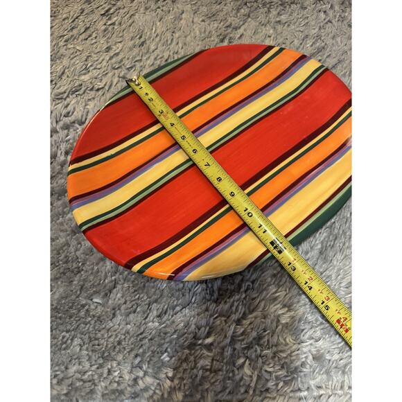 Heartfelt Kitchen Creations Large Plate Multi Color Stripe Red Dishwasher Safe - Picture 2 of 7